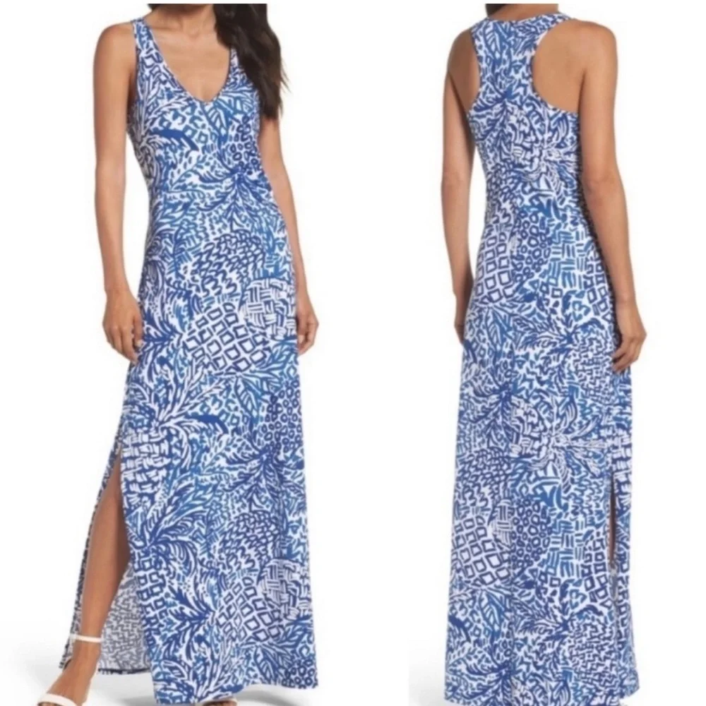 lilly pulitzer kerri maxi dress Lilly Pulitzer Blue and White Kerri Maxi Dress Size XS Indigo Slice  Pineapple